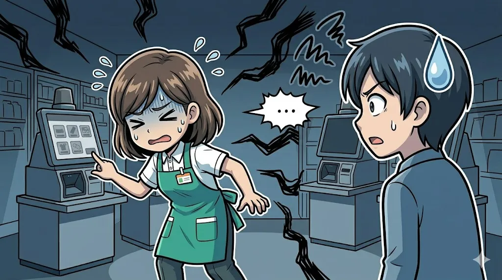 お客様に声をかけず無言でレジを操作してしまい気まずい雰囲気の店員