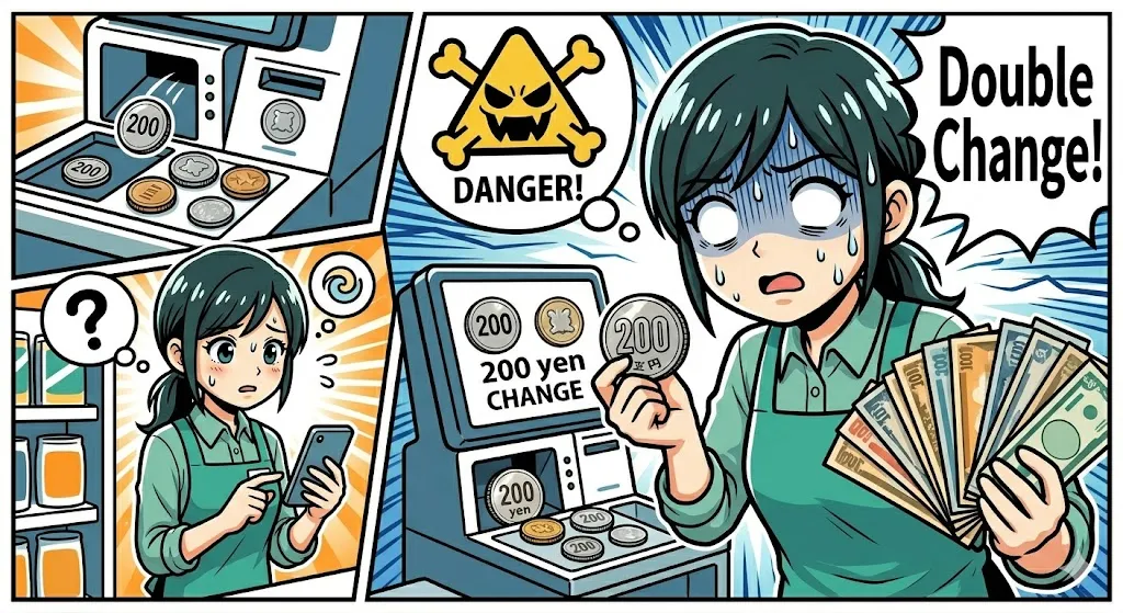 商品券をスマートに処理し、お客さまに感謝される店員の漫画イラスト