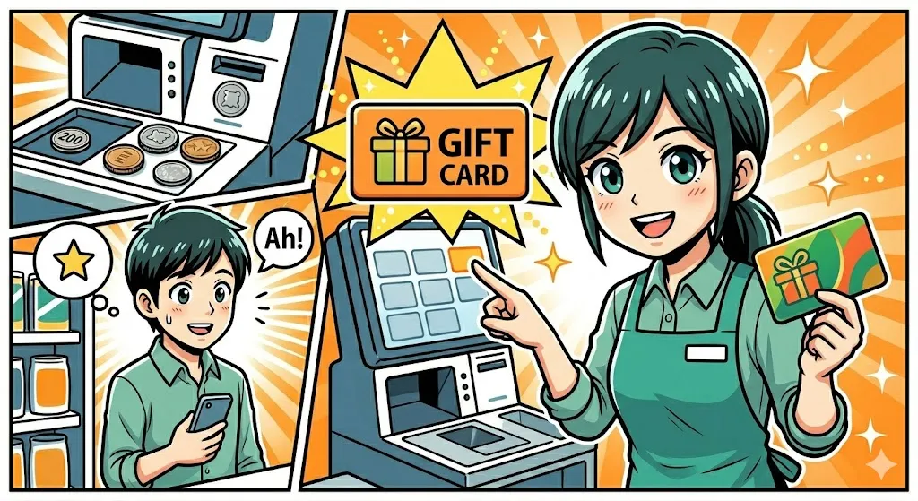 商品券をスマートに処理し、お客さまに感謝される店員の漫画イラスト