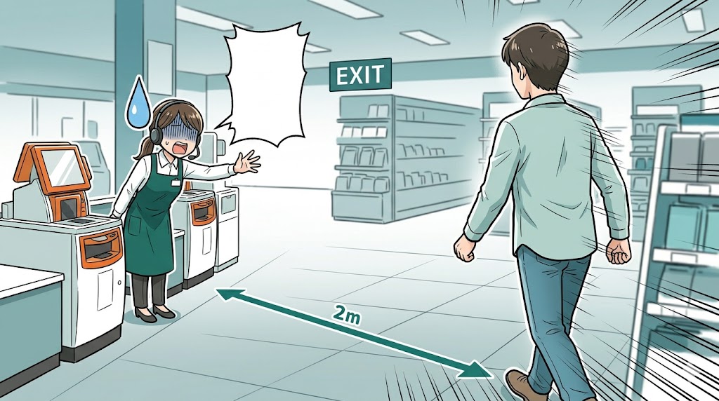離れていくお客様の背中に向かって挨拶してしまい焦る店員
