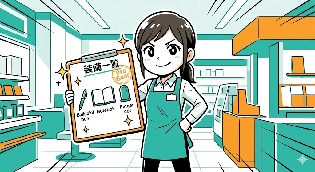 自身の業務に市場価値を見出し、自信満々に立つセルフレジ店員の漫画イラスト