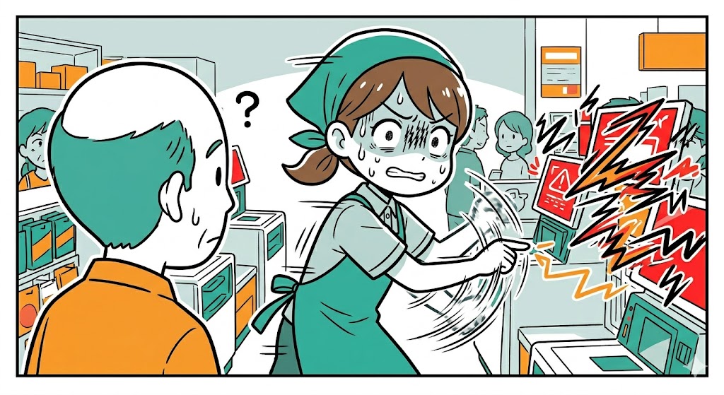 焦ってレジ画面を連打してしまう店員