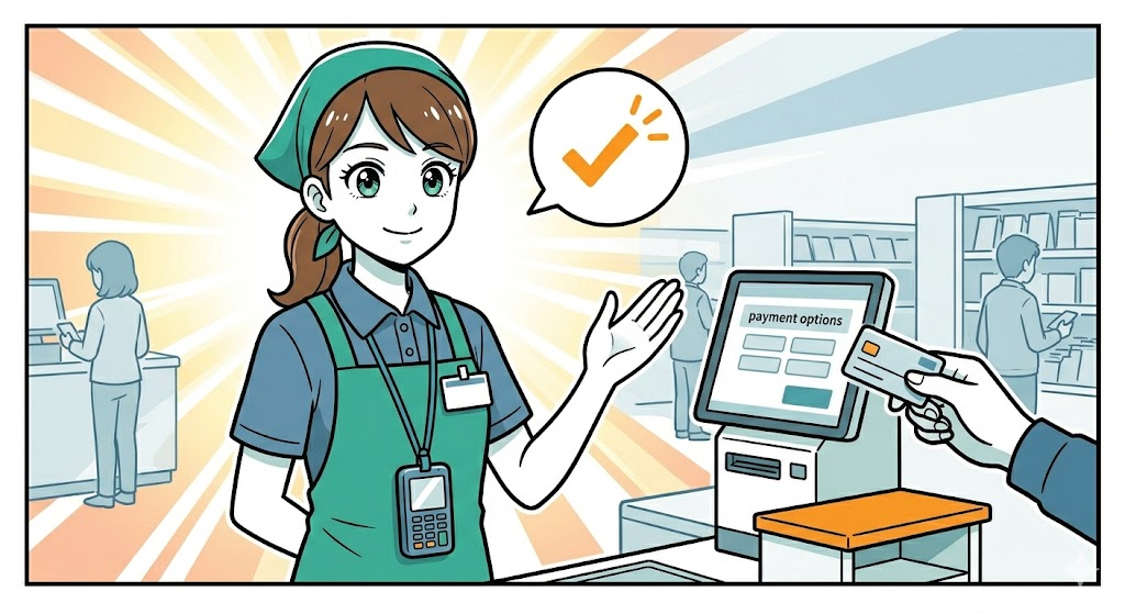 笑顔でお客様をスムーズに案内する店員