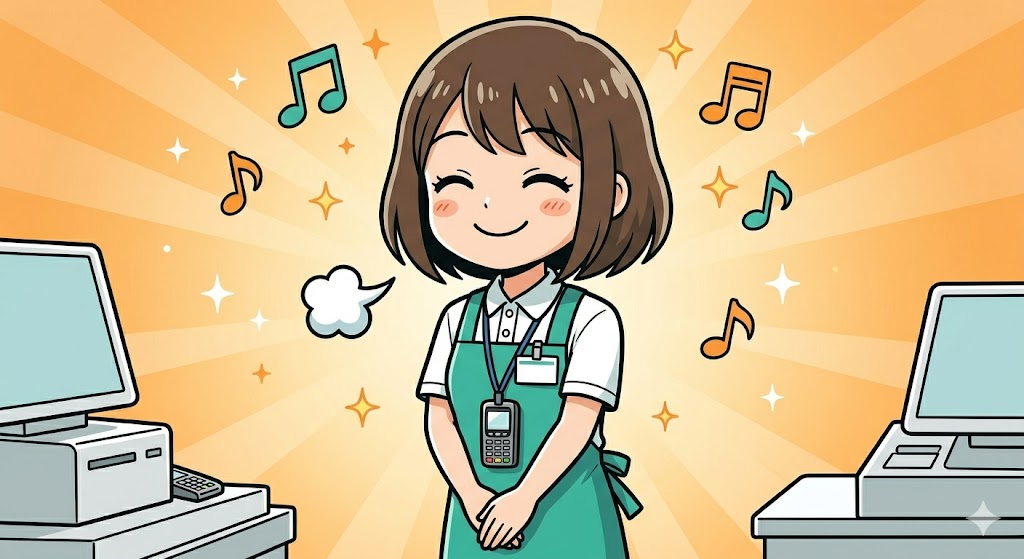 サポートしたお客様に笑顔で一言添えてスッと優しく一歩下がる店員