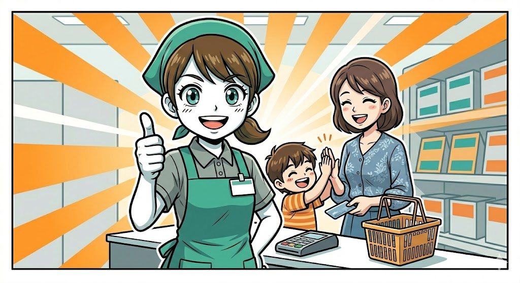 親子を笑顔で誘導し見事に解決した店員