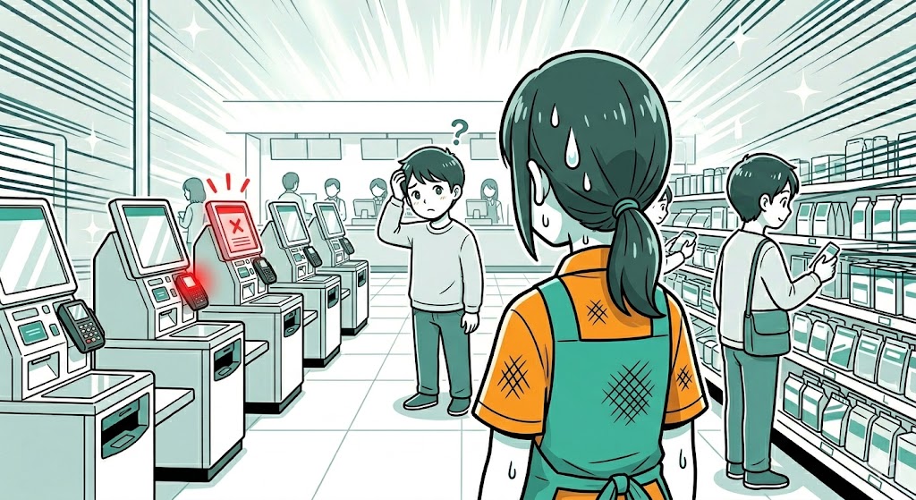 エラー対応に焦りを感じるアテンダント