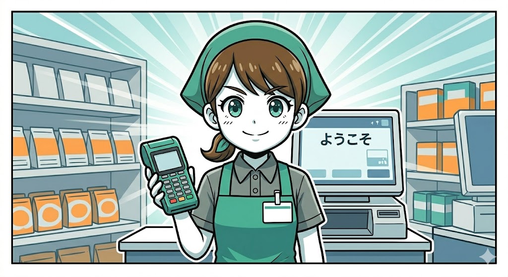 落ち着いた表情でエラーを処理する自信満々の店員