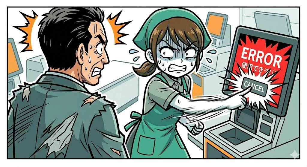 お客様の操作中に慌ててボタンを押してしまう店員