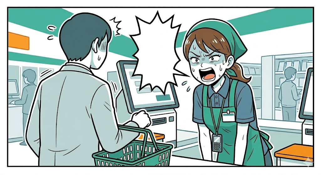 焦って客に大声を出してしまう店員